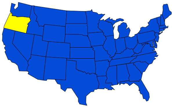 The map shows a blue coloring of states with yellow highlight on Alaska; it is an illustration rather than photographic image.