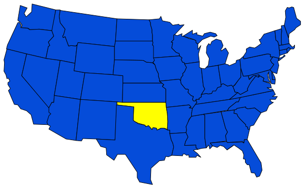 The image shows a map of the United States with states highlighted in blue; there is no text present on this clip-art graphic.