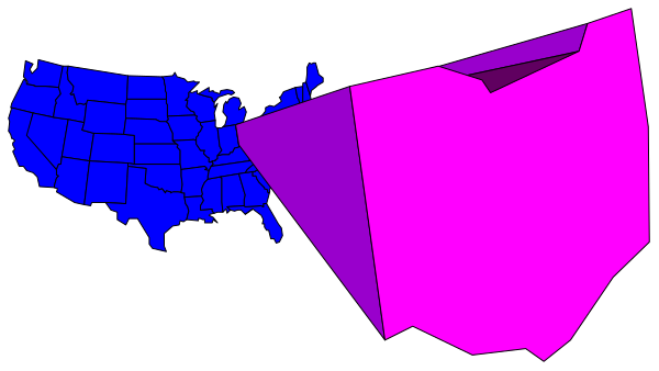 The image shows a map of North America with two states highlighted: California (in pink) and Hawaii (in blue).