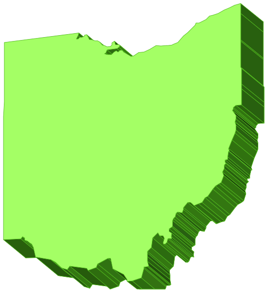 The image shows a stylized map of Indiana with its outline highlighted by green lines against an otherwise white background.