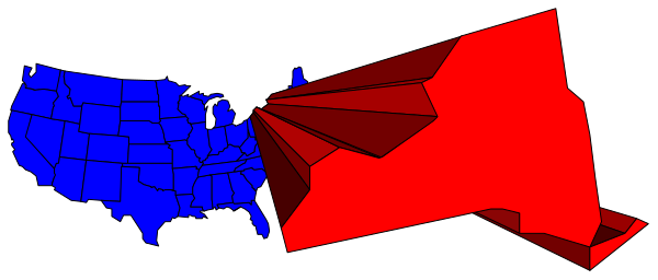 The map shows a red state next to a blue state with an arrow pointing from it towards another area labeled "red."