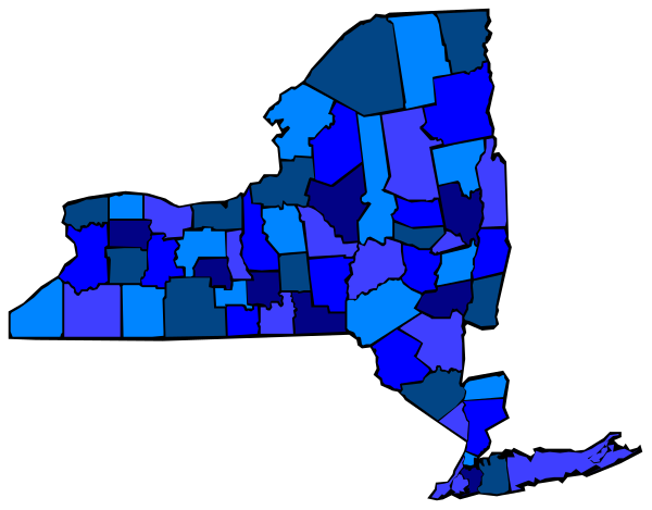 The map shows a state with various counties highlighted in blue against a dark background; it is stylized as clip-art without any additional context provided within this image itself.