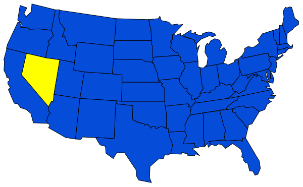 The map shows a blue United States with yellow highlighting California and Nevada states.