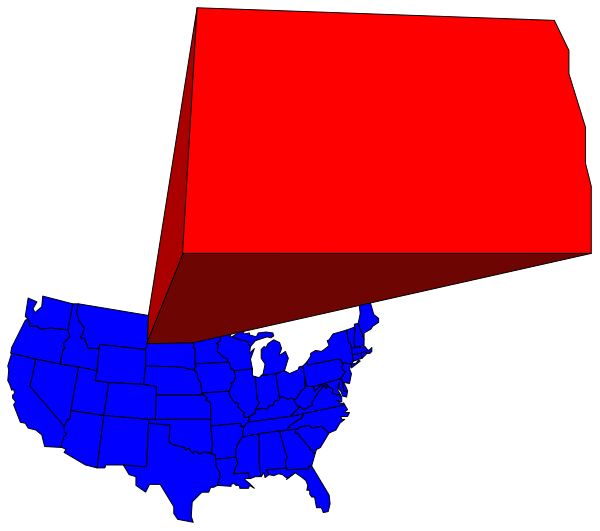 The image shows a red rectangle superimposed over an outline of North America with blue shading representing states on top of what appears to be satellite imagery from space.
