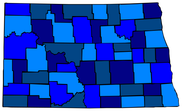 The image shows a map of an area with blue shading indicating different regions within it; there is no text present on this clip-art version of the state's outline.