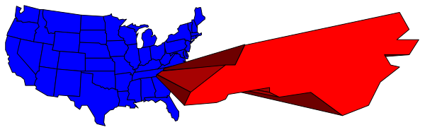 The image shows a map of the United States with two states highlighted: red for "red state" and blue for "blue state."
