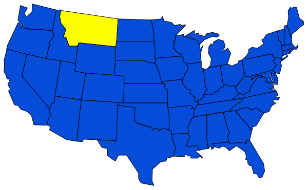 The map shows a blue state with an area highlighted by yellow coloring within it; there is no text present on this image to provide additional context about its content beyond what has been described herein.