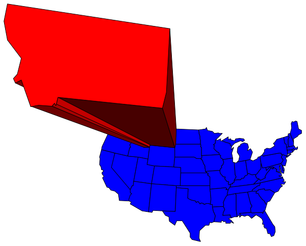 The map shows a red state with an arrow pointing to it from another location labeled "Alaska."