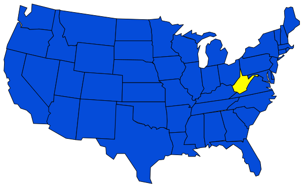 The map shows a blue United States with states outlined; there's an overlay of two rectangles highlighting parts of New York State in darker shades of blue.
