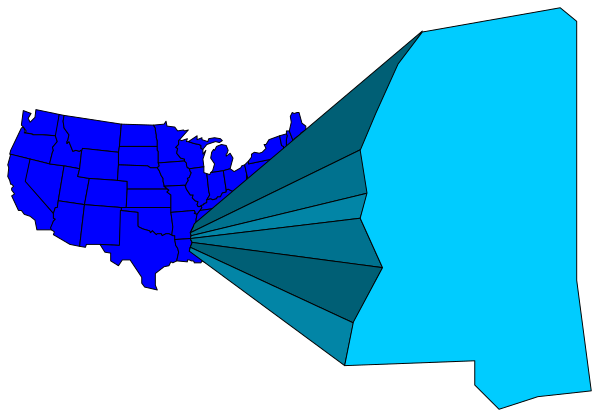 The image shows a map of the United States with an overlaid blue arrow pointing to Alaska from Hawaii, indicating travel distance between these two states in miles per hour based on average driving speed across all major roads within each state; it also includes a scale for reference and is set against a dark background.