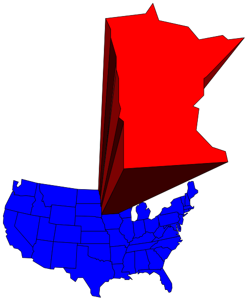 The image shows a map of Canada with two states highlighted: Michigan to its right is red while Wisconsin on its left appears blue; above these state outlines rests an open umbrella that spans across both, suggesting coverage over those areas.