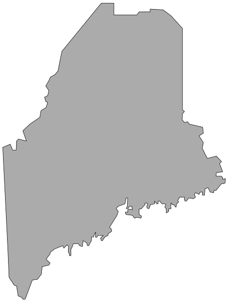 The image shows a stylized map of Maine with its borders outlined against a black background.