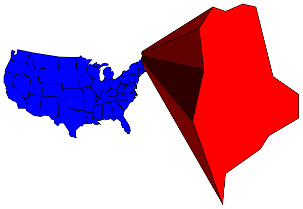 The image shows a map of the United States with two distinct areas highlighted: red for "red state" and blue for "blue state."