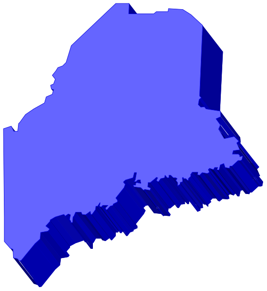 The image shows a stylized map of Maine with blue shading representing water bodies; it is overlaid on top of an outline that appears to be part of another larger graphic element which includes what looks like a sectional view, possibly from a mechanical or architectural model given the grid-like pattern.