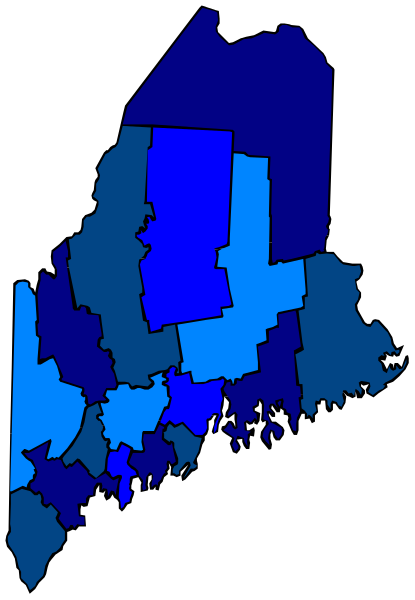 The map shows a state with counties colored blue indicating areas of interest for some purpose; there is no text present to provide additional context about what "blue" represents in this case.
