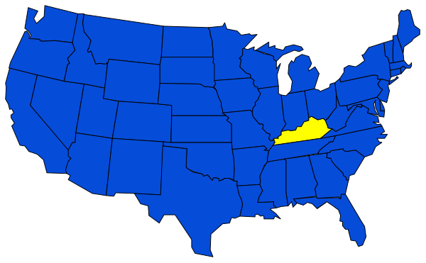 The map shows a blue state with an overlaid yellow rectangle indicating its location within another larger area that is also colored in shades of gray-blue but without any specific details about objects, people, animals, actions, and setting visible due to image size constraints.
