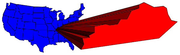 The image shows a map of the United States with two overlays: on top is an overlay that appears to be showing red states in one area and blue states in another; below it there's a smaller, darker-colored section labeled "Red State" atop what seems like a larger, lighter colored region labeled "Blue State."
