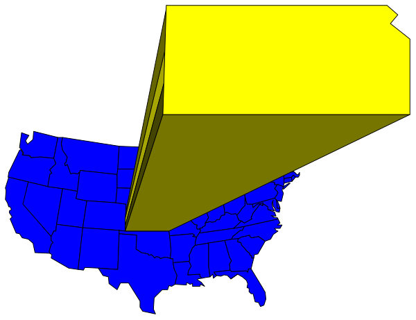 The image shows a map of the United States with an overlaid yellow rectangle that appears to be a weather radar indicating severe storms in parts of it.