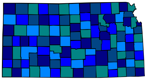 The image shows a stylized map of an area with blue squares representing different regions within it.