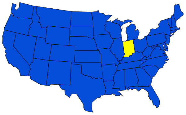 The map shows a blue state with an overlaid yellow rectangle indicating Wisconsin within it; there is no text present on this image of clip-art quality.