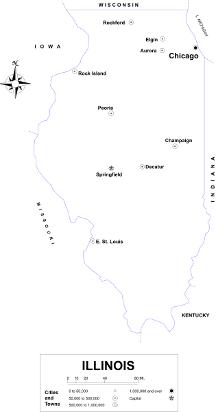 The image shows a map of Illinois with an overlay that appears to be a satellite view at nighttime.