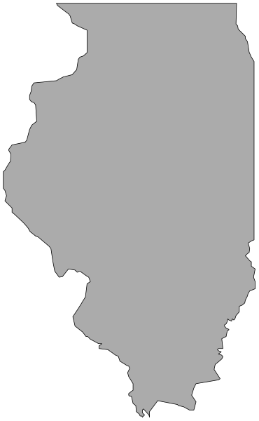 The image shows a stylized map of Illinois with its borders outlined against a black background on top half; bottom half is white without any content.