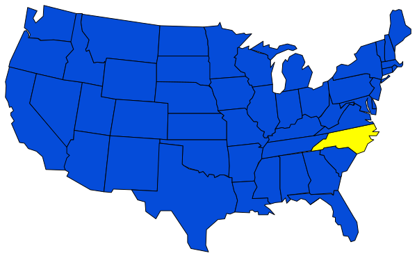 The map shows a blue United States with New York highlighted by an orange rectangle on top of it.