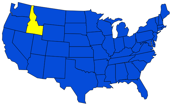 The map shows a blue state with an area highlighted by yellow coloring within it; there is no text present on this image to provide additional context about its content beyond what has been described above.
