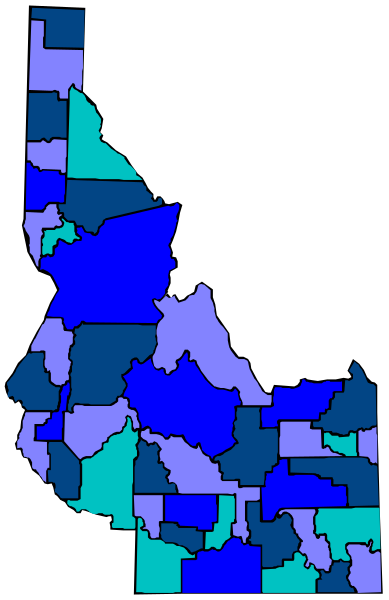 The image shows a map with various shades of blue representing different areas within an administrative division, possibly indicating population density or some other demographic data.