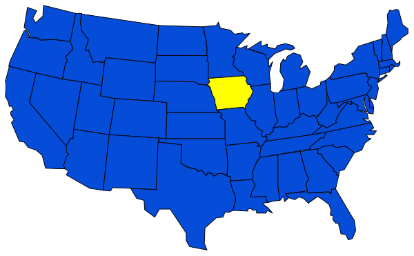 The map shows a blue state with yellow highlighting an area within it; there is no text present on this portion of the image to provide additional context about what might be highlighted in that specific region.