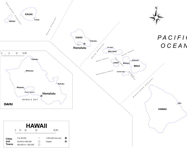 The image shows a black background with white lines representing islands on an ocean map, suggesting it's a clip-art representation of Hawaii due to its shape resembling that archipelago.