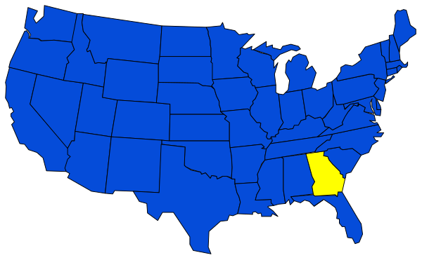 The map shows a blue United States with two states highlighted: Florida (in yellow) and Michigan (also in yellow).