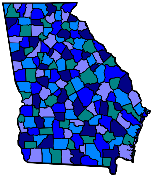 The image shows a stylized map of Alabama with counties colored blue overlaid on top of it.