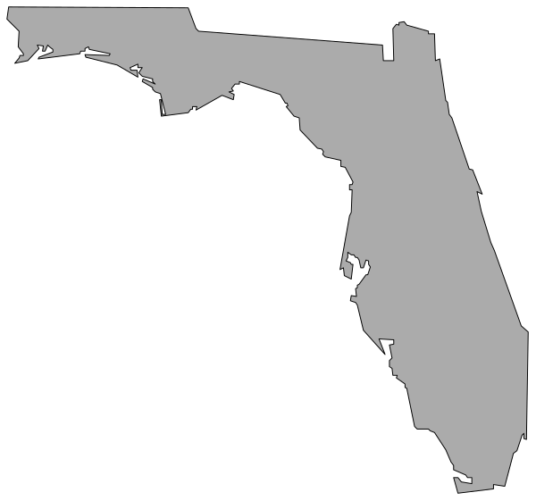 The image shows a black silhouette of Florida with its panhandle on top against an otherwise dark background.