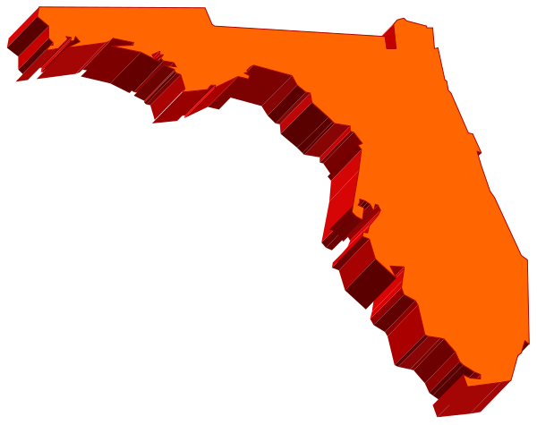 The image shows a stylized graphic of Florida with an overlay that appears to be red shading on top of it.