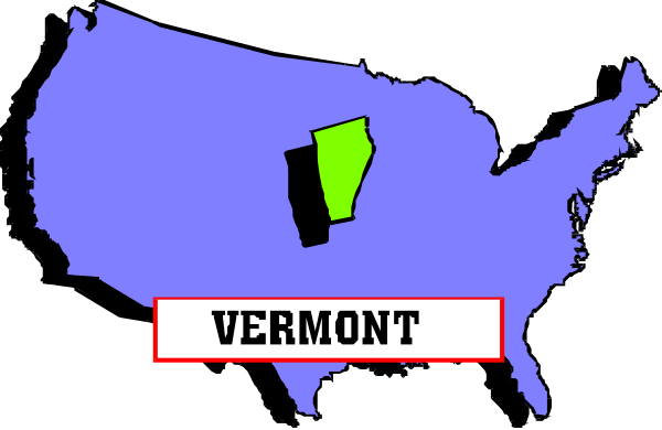 The image shows a map of Vermont with its state outline highlighted on top of it against a dark background; there is no additional context provided about any other elements in this clip-art representation.