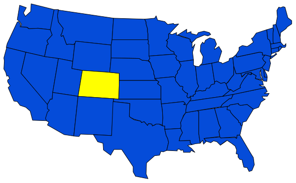 The image shows a stylized map of the United States with blue states highlighted against black backgrounds for each state; it is presented in clip-art form without any additional contextual elements such as cities or landmarks, and there's no text present to provide further information about what this specific coloring might represent.