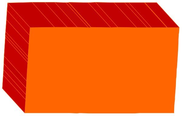 The image shows a red block with an orange outline on top of it against a gray background.