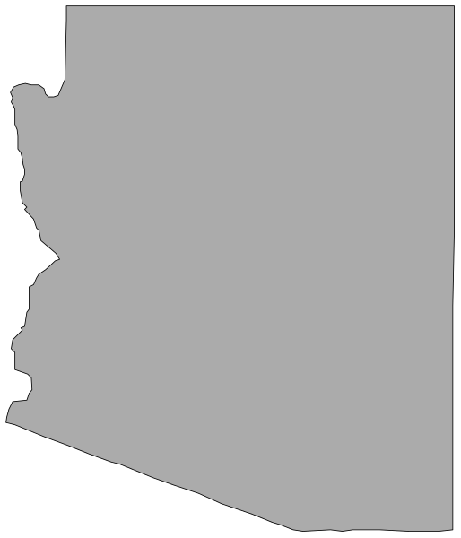 The image shows a stylized map of an area that resembles Arizona with its distinctive shape outlined against a dark background; it is presented in grayscale tones without any color information provided.
