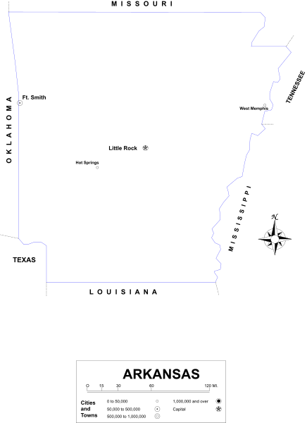 The image shows a map of Arkansas with an overlay that appears to be some sort of data visualization indicating elevation changes in black lines on top of it.