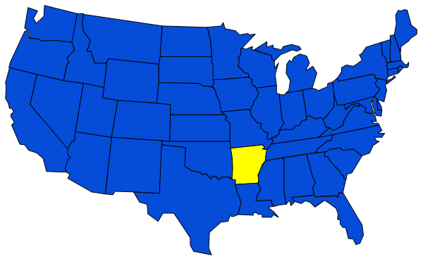 The map shows a blue state with yellow highlighting an area within it; there is no text present on this portion of the image.
