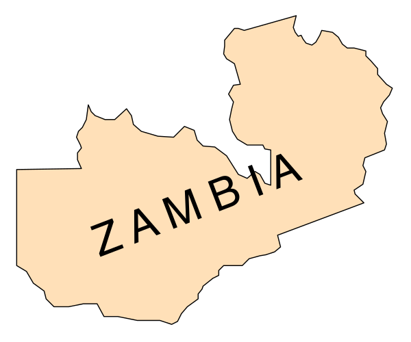 The map shows a country with two regions labeled "ZAMBIA" on it.
