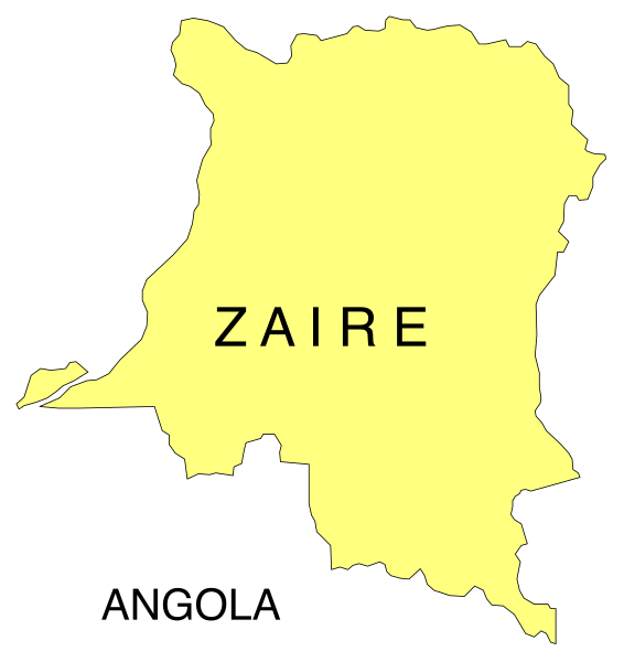 The map shows a country named "Zaire" with its capital labeled as Angola on it.