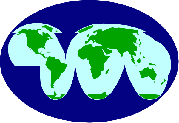 The image shows a stylized representation of Earth with landmasses colored green against a blue background on top left corner; below it is an emblem resembling a globe encircled by two rings, one inside another and both in shades of white to light gray, suggesting some form of logo or symbol.
