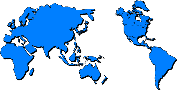 The image shows a world map with blue oceans on top of it against a black background.