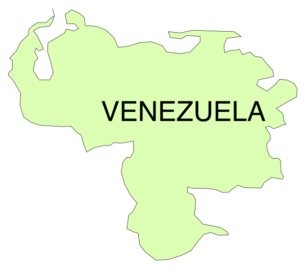 The map shows two countries: Venezuela on top left corner of South America with a green outline representing its borders; below it is an inset image showing part of Africa where there's no country name provided but appears to be nearer to Europe than other parts of Africa, possibly indicating the location within that continent.