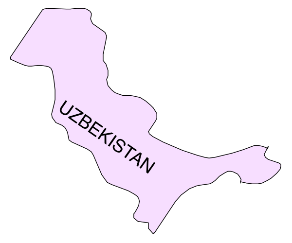 The map shows a country named "Uzbekistan" with its borders outlined on it.