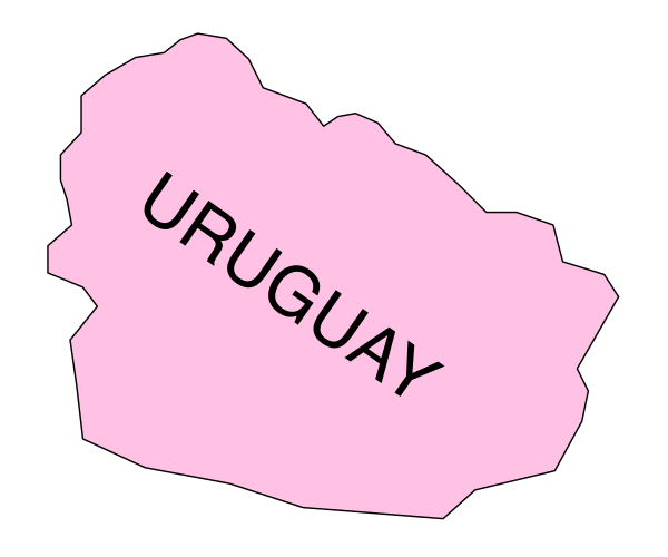 The image shows a pink map with Uruguay labeled on it against a white background.