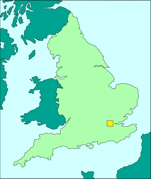 The map shows a stylized representation of Europe with an emphasis on England highlighted by coloring; it is overlaid onto a gray background that resembles watercolor paper texture.