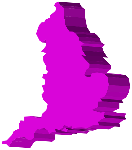 The image shows a stylized map of England with an overlay that appears to be pink shading on top of it, possibly indicating some form of data distribution across different regions within the country.